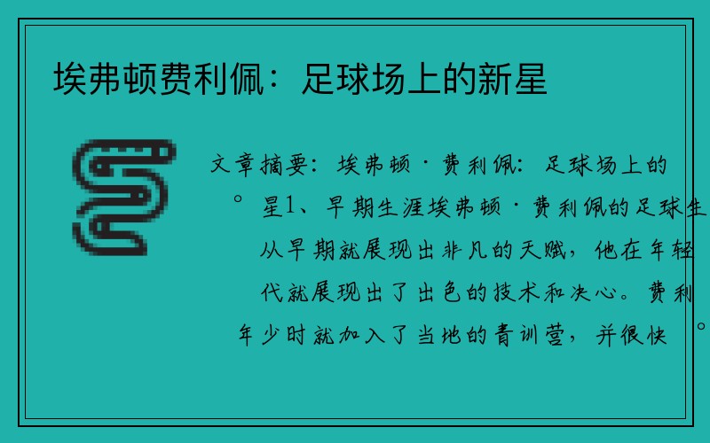 埃弗顿费利佩：足球场上的新星