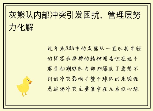 灰熊队内部冲突引发困扰，管理层努力化解